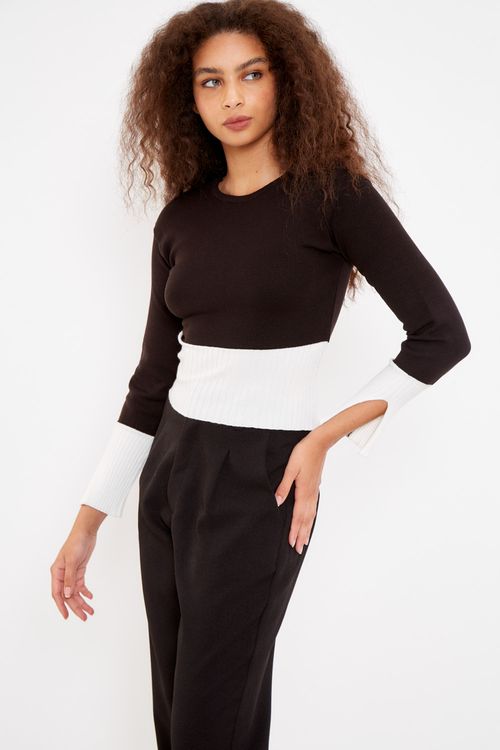 Blusa Tricot Bicolor - Preto C/ Off