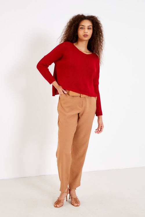 Blusa Tricot Com Punho - Vermelho Tinto