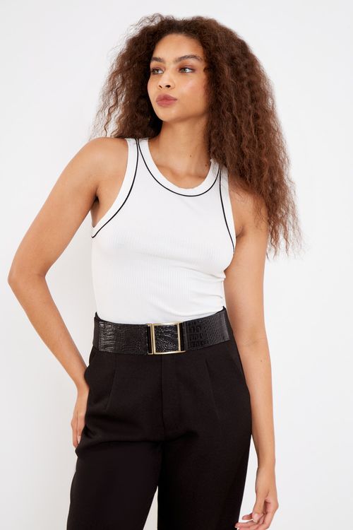 Regata Malha Básica Viés - Off White