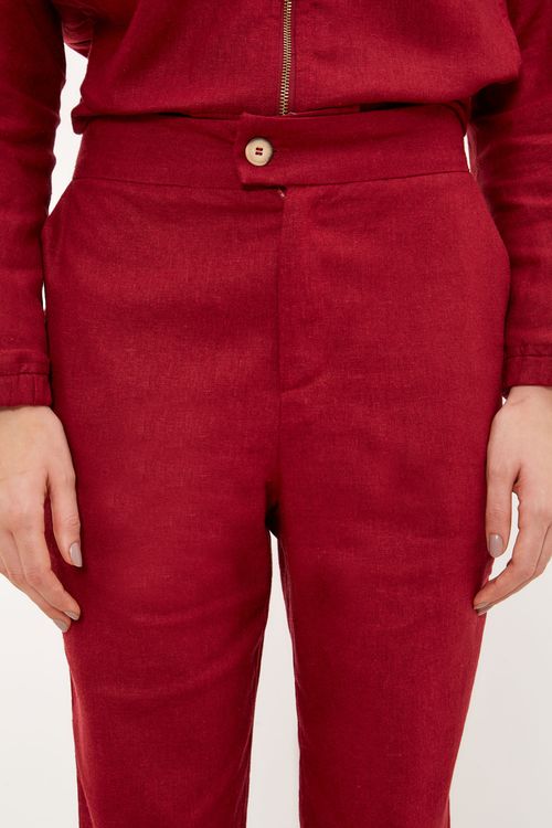 Calça Reta Basic Linho Casual - Vinho Porto