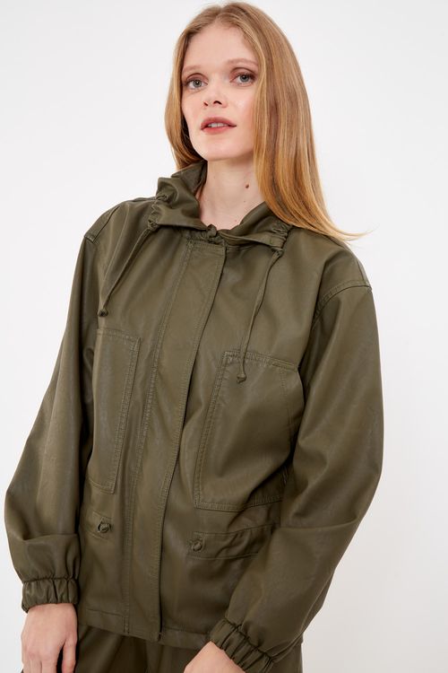 Casaco Couro Eco Bolso - Verde Ghaia