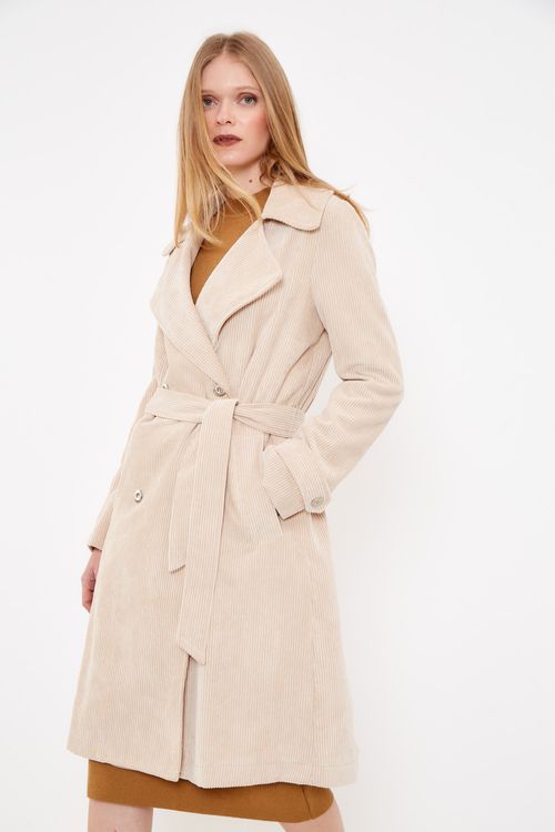 Casaco Veludo Trench Coat - Off Frio