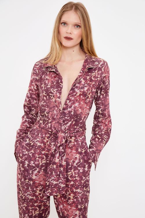 Macacão Estampa Orquídea Aquarelada - Est Mancha Rosa