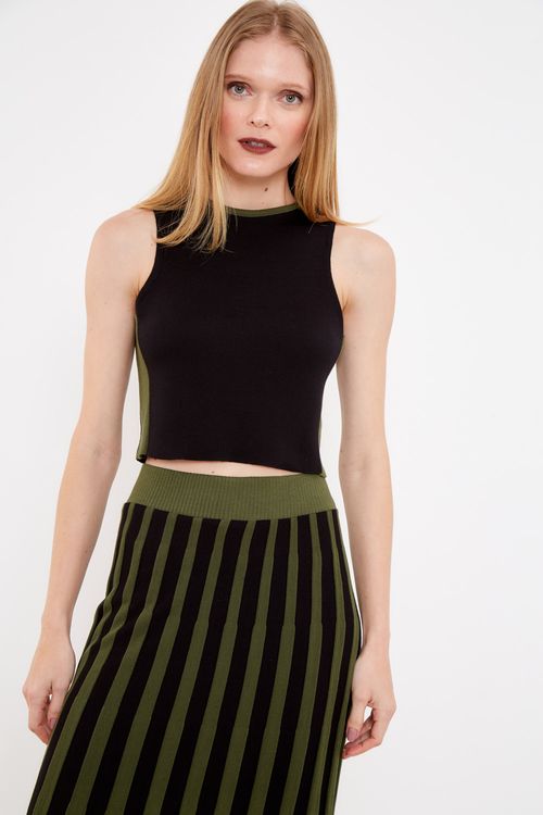 Blusa Tricot Listra Lateral - Verde Terra