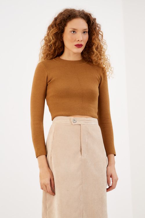 Blusa Tricot Com Mangas - Ambar Escuro