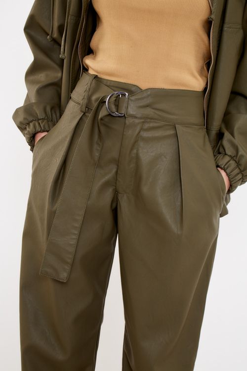 Calça Reta Couro Eco - Verde Ghaia