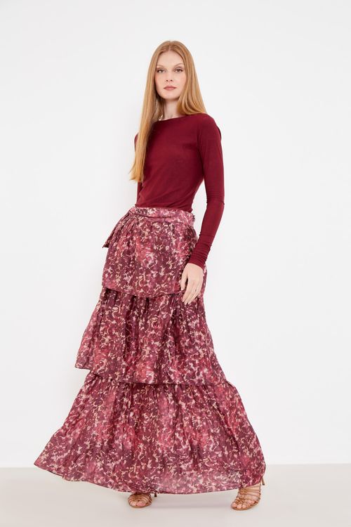 Saia Longa Estampa Orquídea Aquarela - Est Orquidea Aquarela