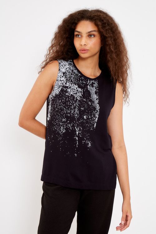 Regata Malha Silk Abstrato - Preto