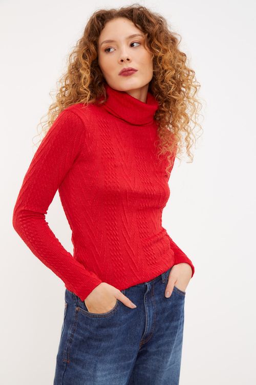 Blusa Malha Tricot Gola - Vermelho Intenso