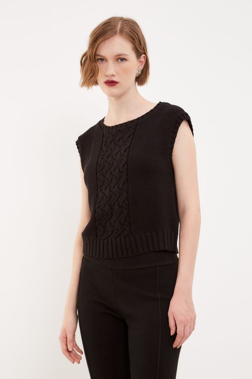 Regata Malha Mix Tricot - Preto