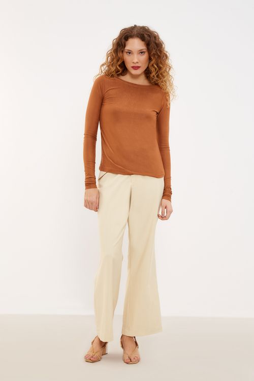 Blusa Malha Manga Sued - Ambar Escuro