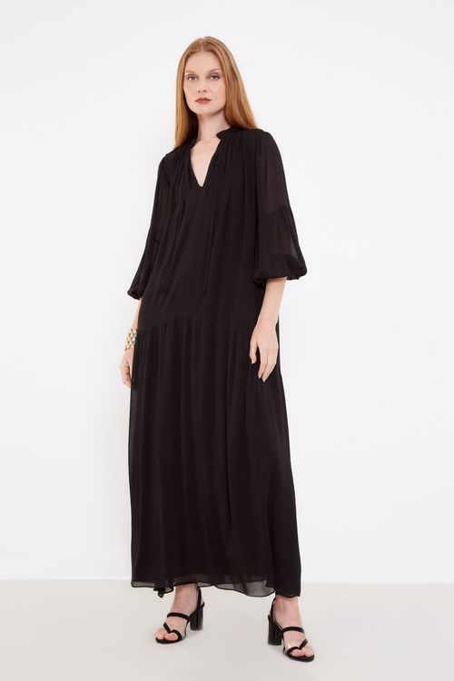 Vestido Longo Fluido Casual - Preto