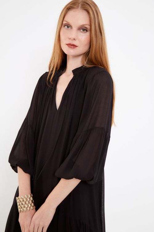 Vestido Longo Fluido Casual - Preto