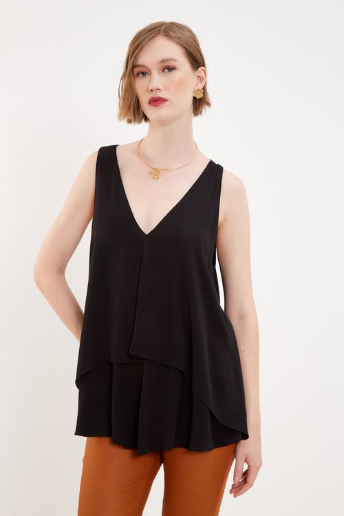 Blusa Camadas Casual - Preto
