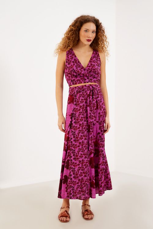 Saia Midi Estampa Dália Mix - Est Dalia Rosa
