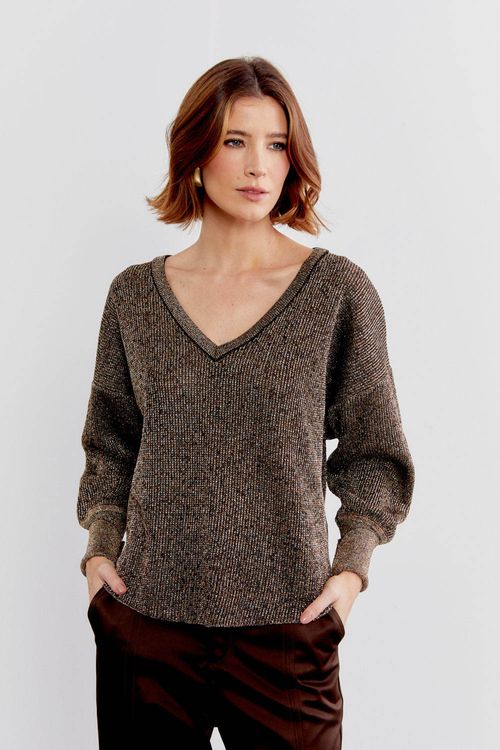 Blusa Lurex Tricot Decote v - Multicolor