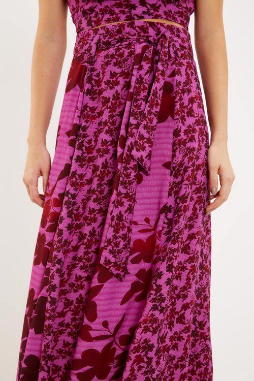 Saia Midi Estampa Dália Mix - Est Dalia Rosa