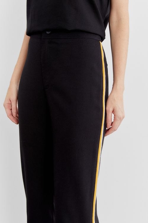 Calça Reta Tricolor Linho - Preto