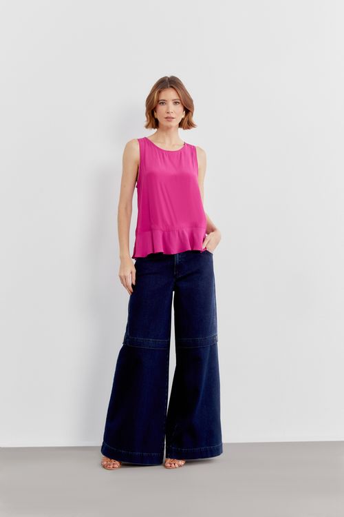 Blusa Barra Babado - Magenta Vivo