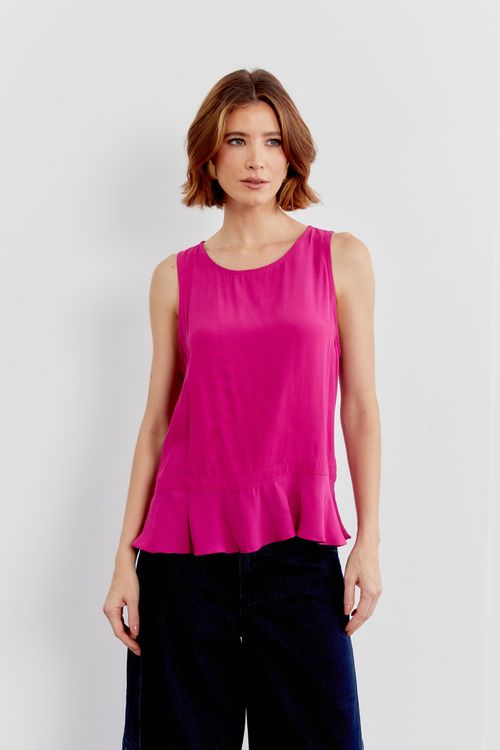 Blusa Barra Babado - Magenta Vivo