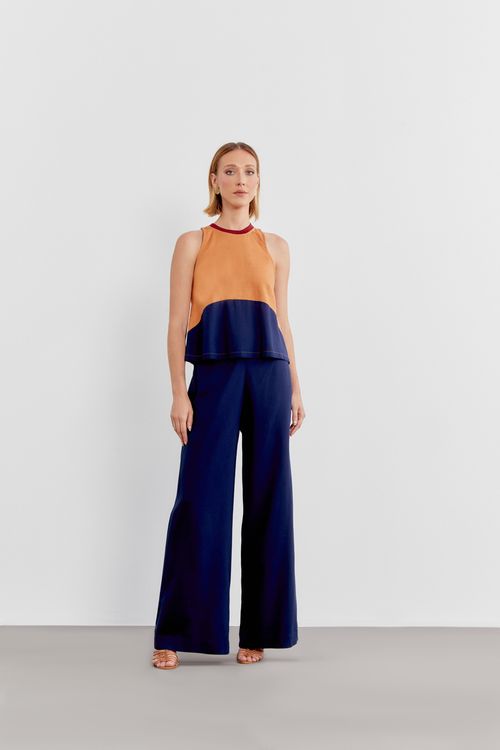 Blusa Linho Three Color - Azul Marinho
