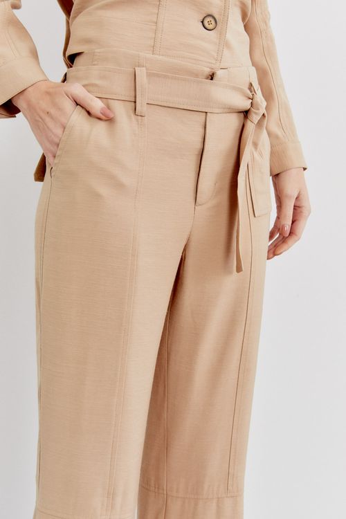 Calça Reta Bolso Pesponto - Caqui Caminho