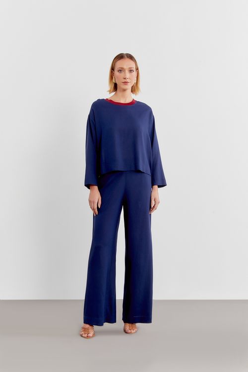 Blusa Linho Ampla Three - Azul Marinho