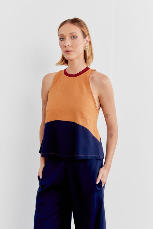 Blusa Linho Three Color - Azul Marinho
