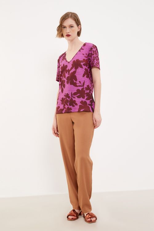 T-Shirt Malha Mix Estampa Dália - Est Dalia