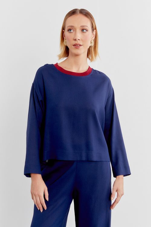 Blusa Linho Ampla Three - Azul Marinho