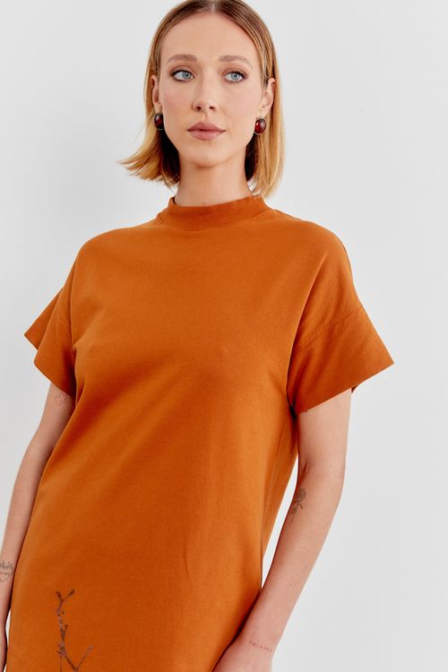 Vestido Malha Silk Folhas - Caramelo Fixo
