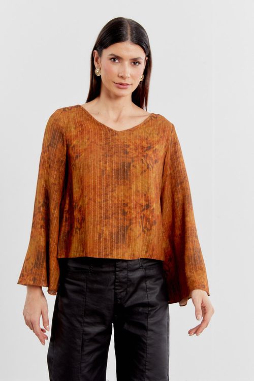 Blusa Estampa Duna Lurex Manga Ampla - Est Duna