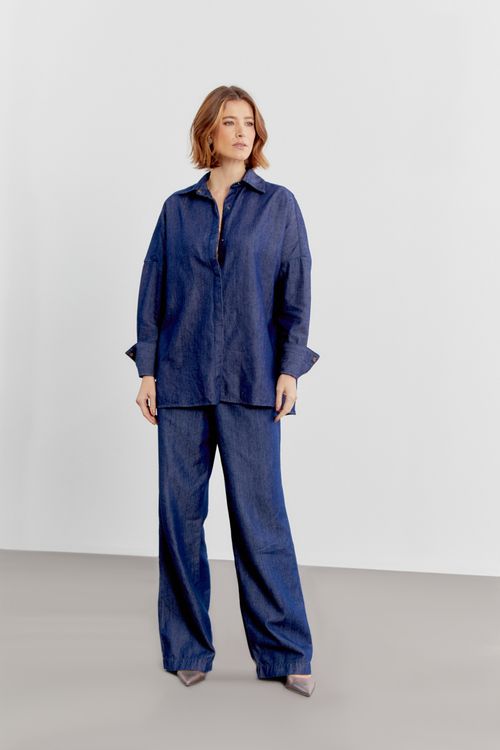 Camisa Jeans Botão Embutido - Jeans