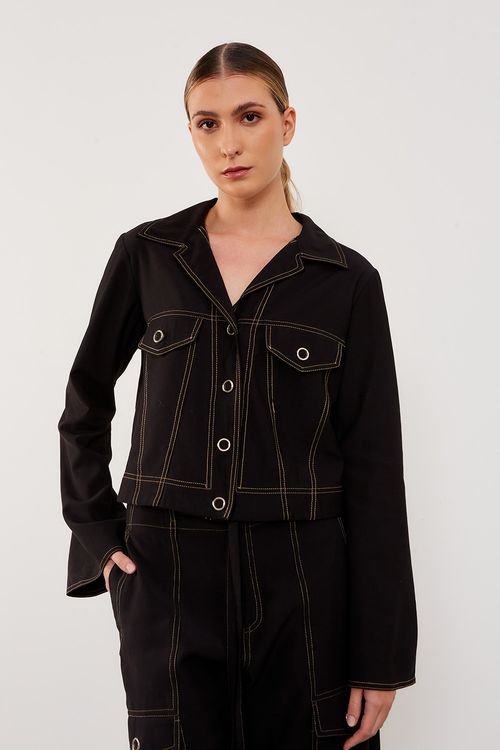 Jaqueta Tecido Manga Sino - Preto