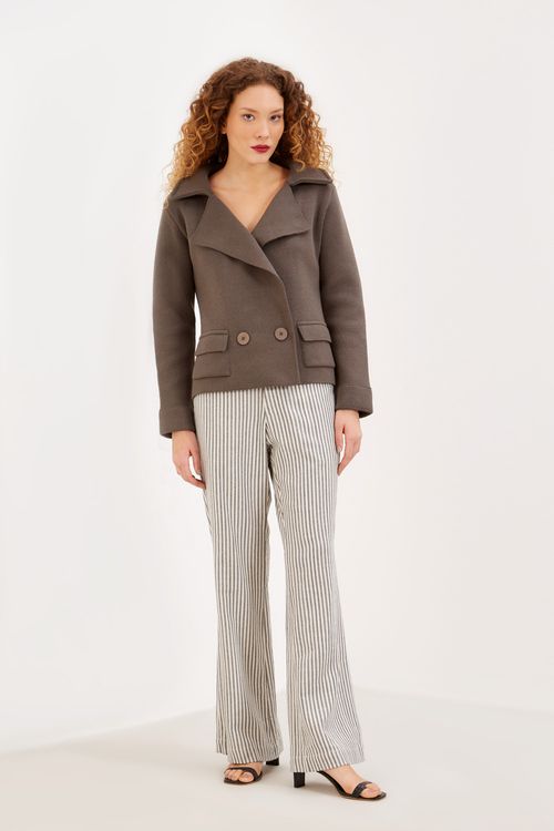 Casaco Gola Tricot - Cinza Escuro