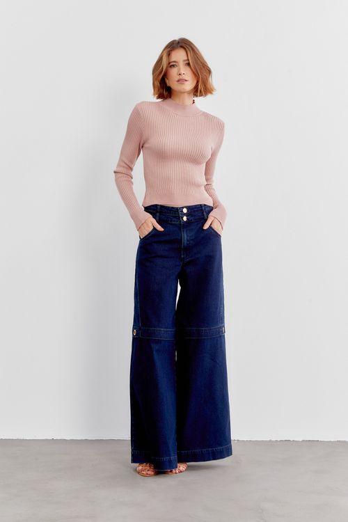 Blusa Tricot Gola e Manga - Rosa Leve