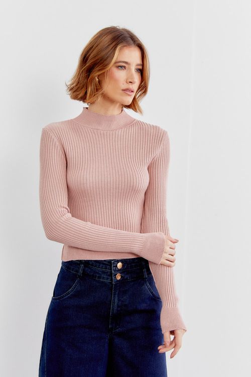 Blusa Tricot Gola e Manga - Rosa Leve