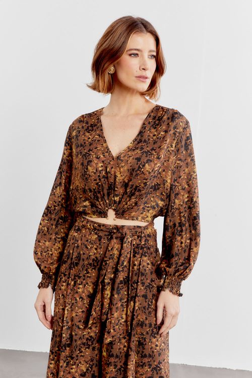 Blusa Estampa Mineral Punho Lastex - Est Mineral