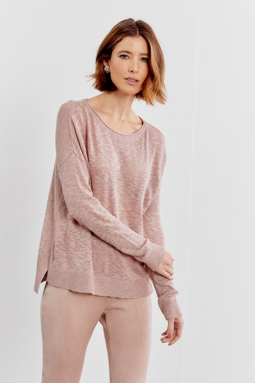 Blusa Tricot Manga Longa - Rosa Leve