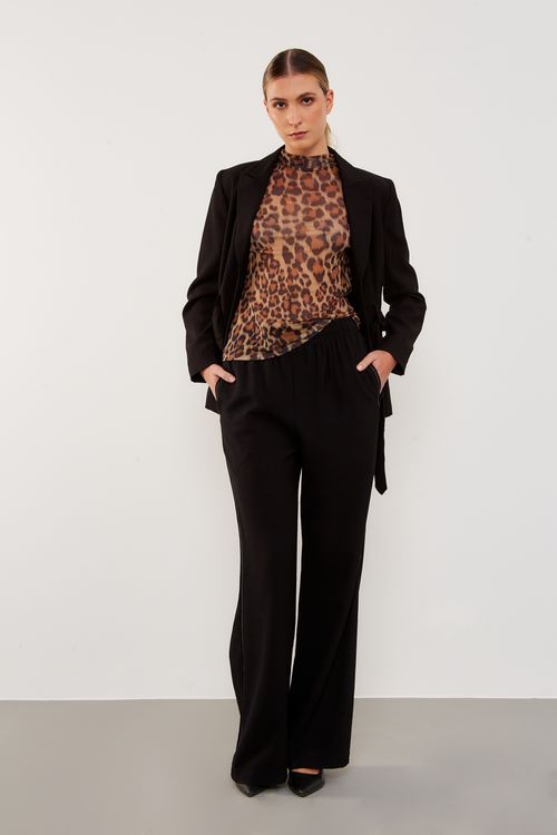 Blusa Malha Tule Estampa Onça - Est Onca