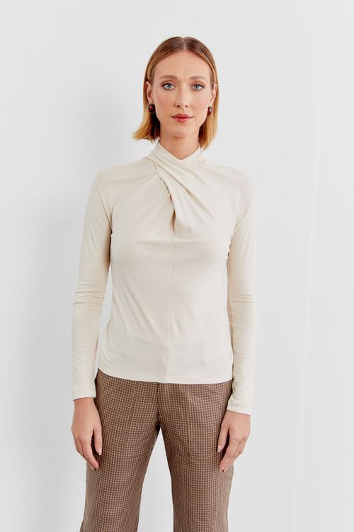 Blusa Malha Manga Torção - Areia