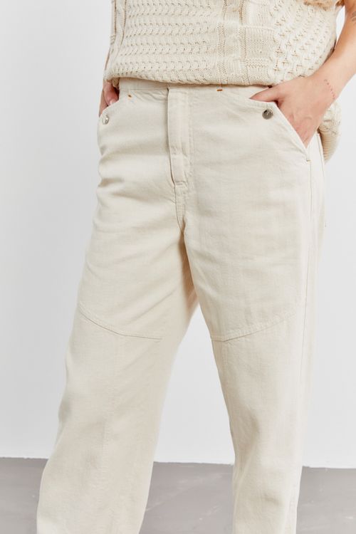 Calça Sarja Aletas Costas - Cru