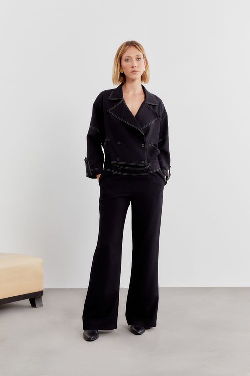 Calça Vivo Pesponto Pantalona - Preto