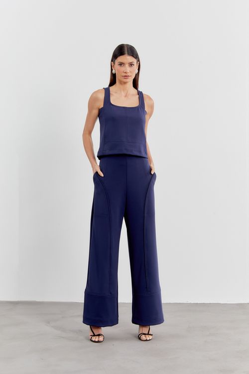 Calça Malha Recortes - Azul Marinho