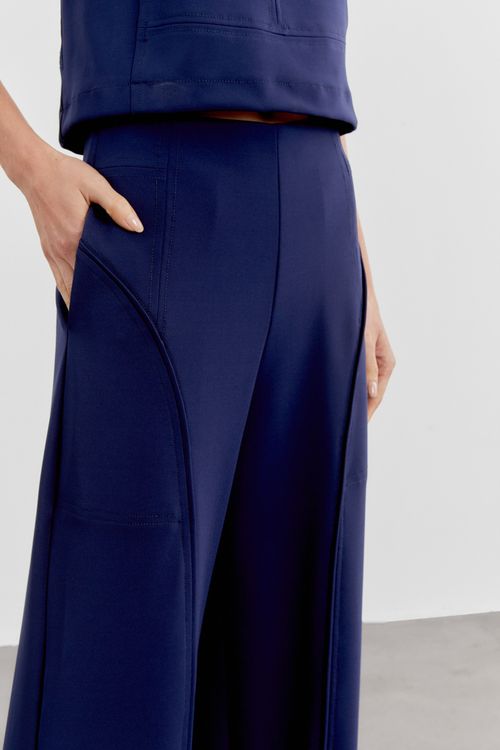 Calça Malha Recortes - Azul Marinho