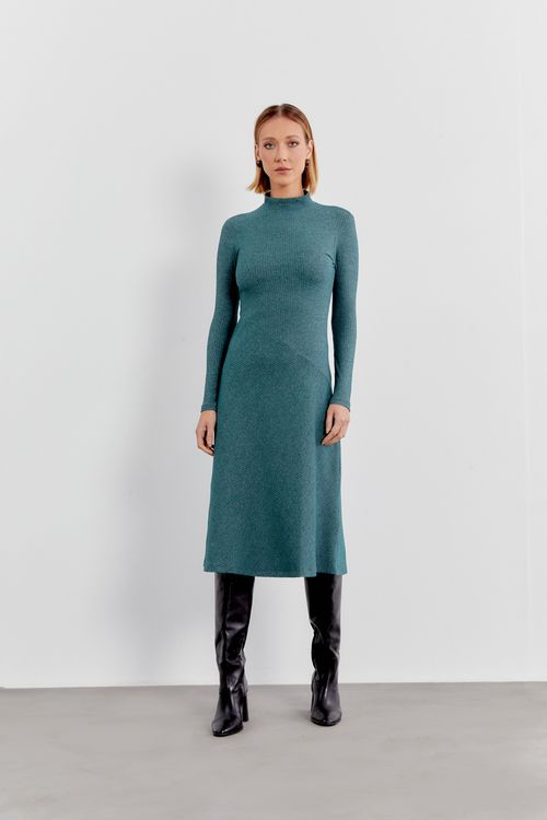 Vestido Malha Gola Canelada - Verde Noite
