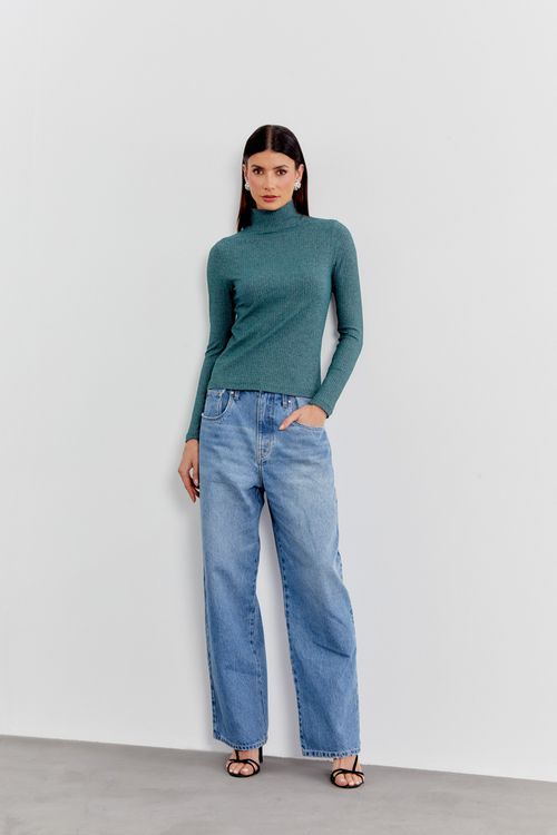 Blusa Malha Gola Canelada - Verde Noite