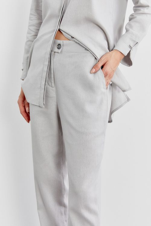 Calça Reta Linho Basic - Cinza Blue
