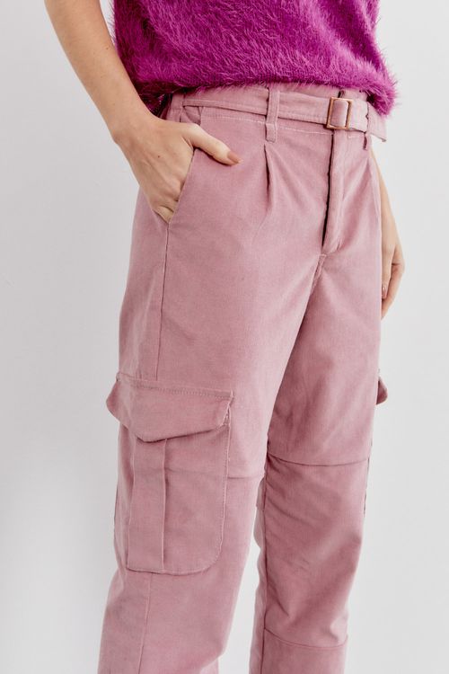 Calça Tecido Tecno Cargo - Rosa Elegante