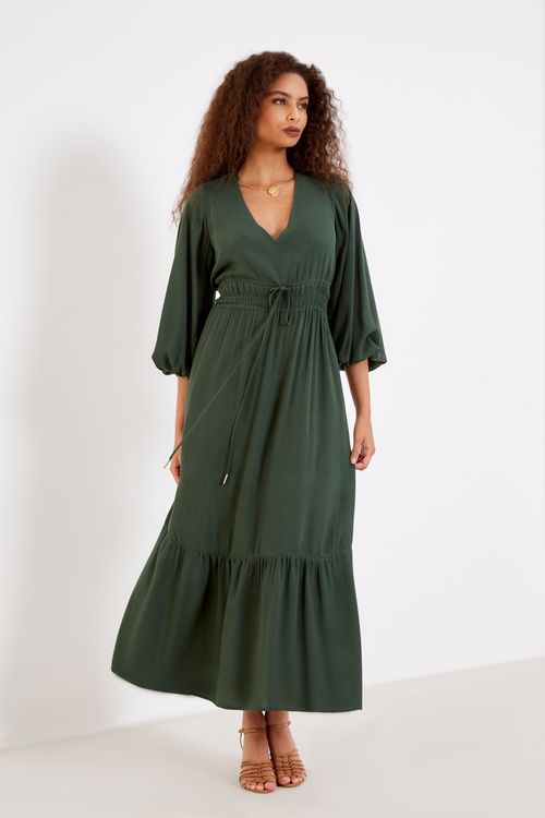 Vestido Longo Fluido - Verde Mata